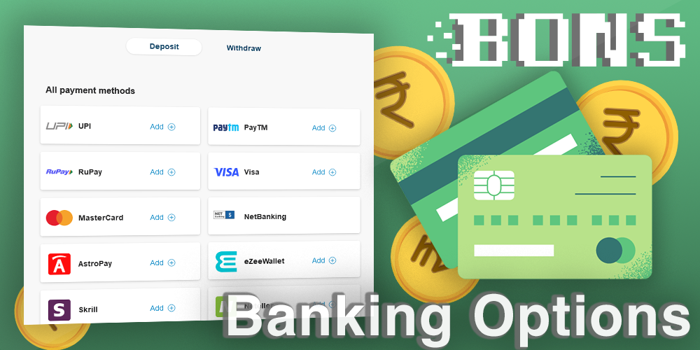 payment methods for Indian players at Bons casino
