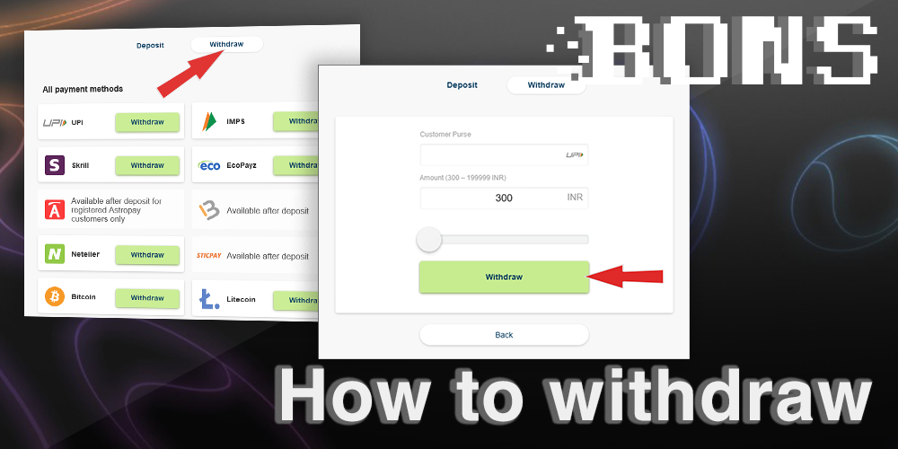 step-by-step instructions on how to withdraw money at Bons casino