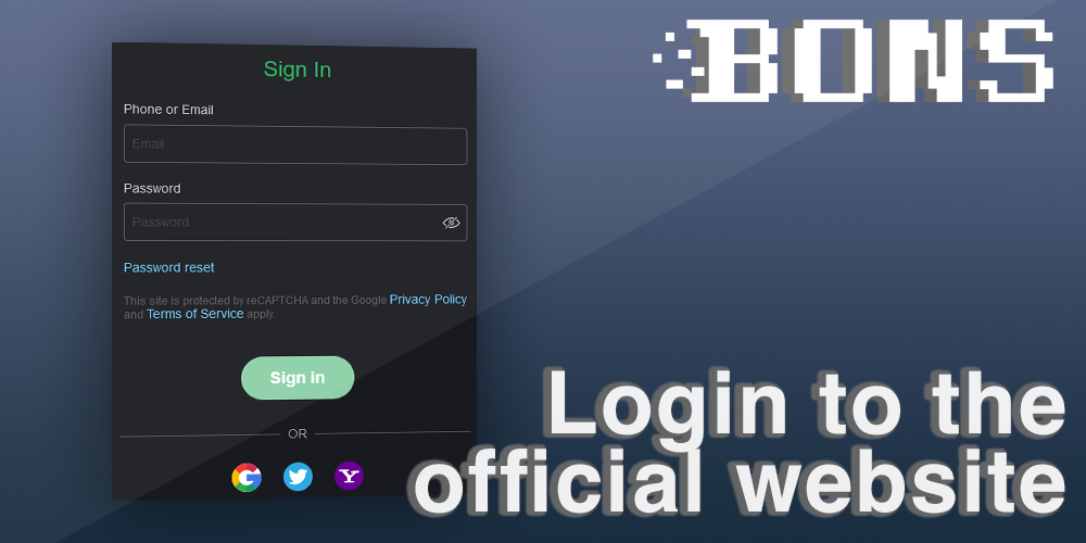 Instructions on how to log in to the Bons casino site for Indian players