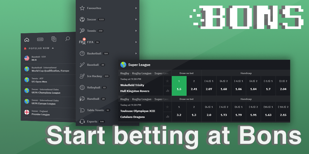 Instruction on how to start betting at Bons