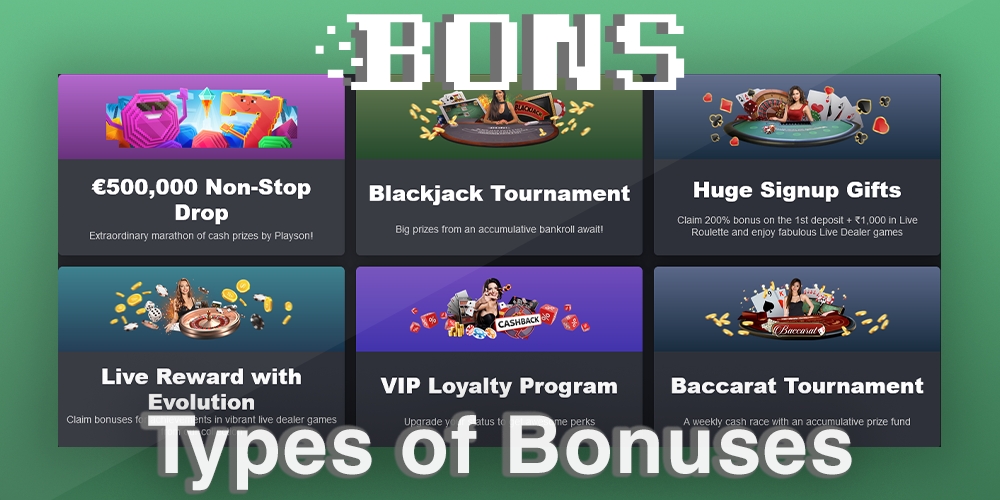 Bons Casino Bonuses types for different game