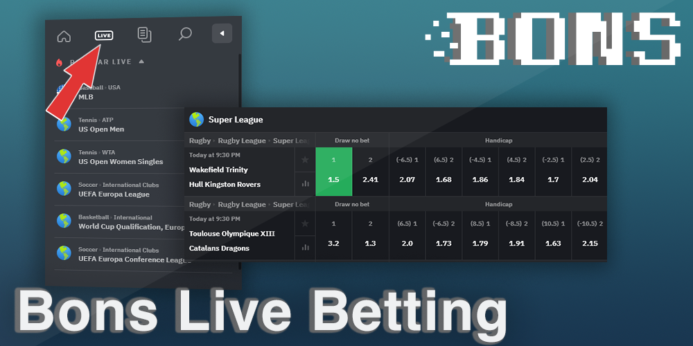 Place bet in Live Betting mode at Bons